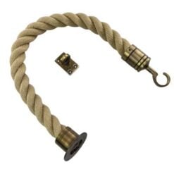 rs synthetic polyhemp barrier rope with antique brass cup hook and eye plate