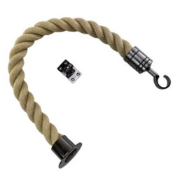 rs synthetic polyhemp barrier rope with gun metal black cup hook and eye plate