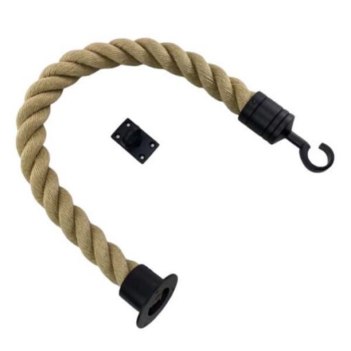 rs synthetic polyhemp barrier rope with powder coated black cup hook and eye plate