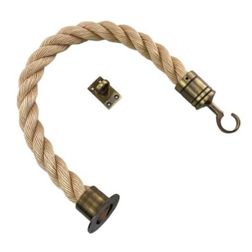 rs synthetic sisal barrier rope with antique brass cup hook and eye plate fittings