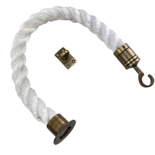 rs white staplespun barrier rope with antique brass cup hook and eye plate