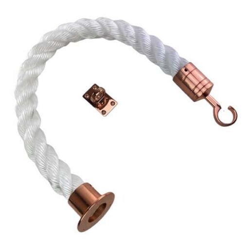 rs white staplespun barrier rope with copper bronze cup hook and eye plate