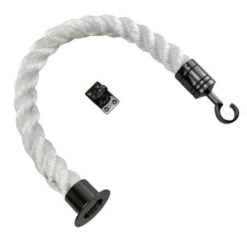 rs white staplespun barrier rope with gun metal black cup hook and eye plate