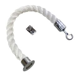 rs white staplespun barrier rope with polished chrome cup hook and eye plate