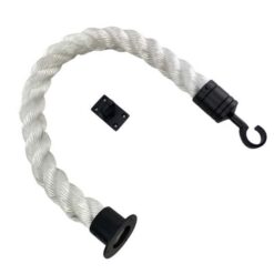 rs white staplespun barrier rope with powder coated black cup hook and eye plate