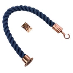 synthetic navy blue barrier rope with copper bronze cup hook and eye plate