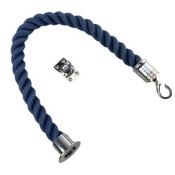 synthetic navy blue barrier rope with polished chrome cup swan hook and eye plate