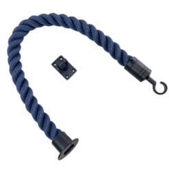 synthetic navy blue barrier rope with powder coated black cup hook and eye plate