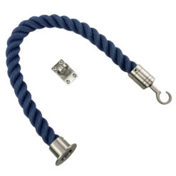 synthetic navy blue barrier rope with satin nickel cup hook and eye plate