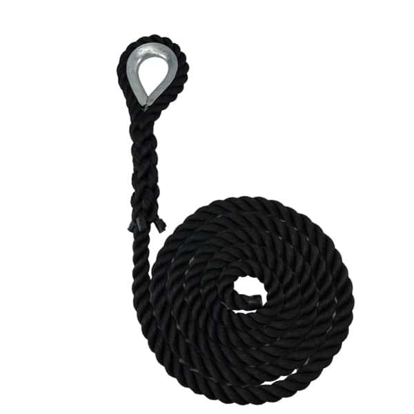 Black 3 Strand Nylon Gym Rope With Galvanised Thimble - RopeServices UK