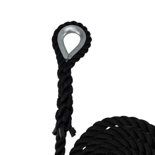 black 3 strand nylon gym rope with galvanised thimble 3