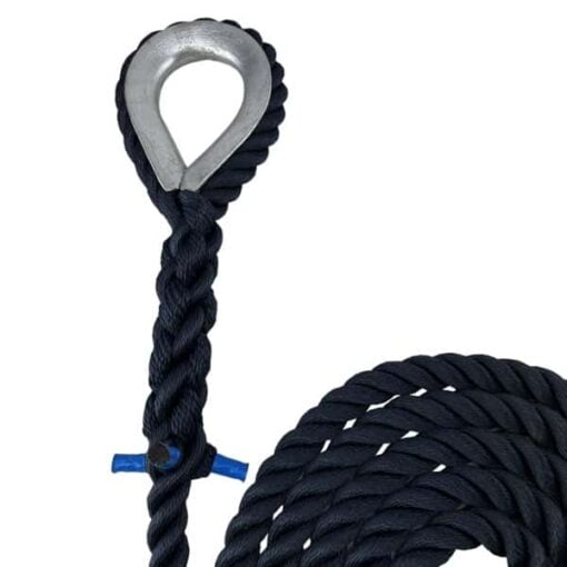 navy blue 3 strand nylon gym rope with galvanised thimble 3