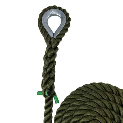 olive 3 strand nylon gym rope with galvanised thimble 3