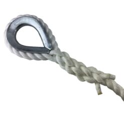 white staplespun gym rope with galvanised thimble 2