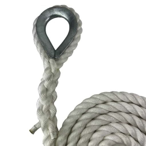 white staplespun gym rope with galvanised thimble 3