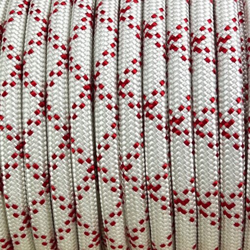 10mm white red braided polyester cover nylon core rope x 45 metres 2