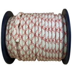 10mm white red braided polyester cover nylon core rope x 45 metres 3