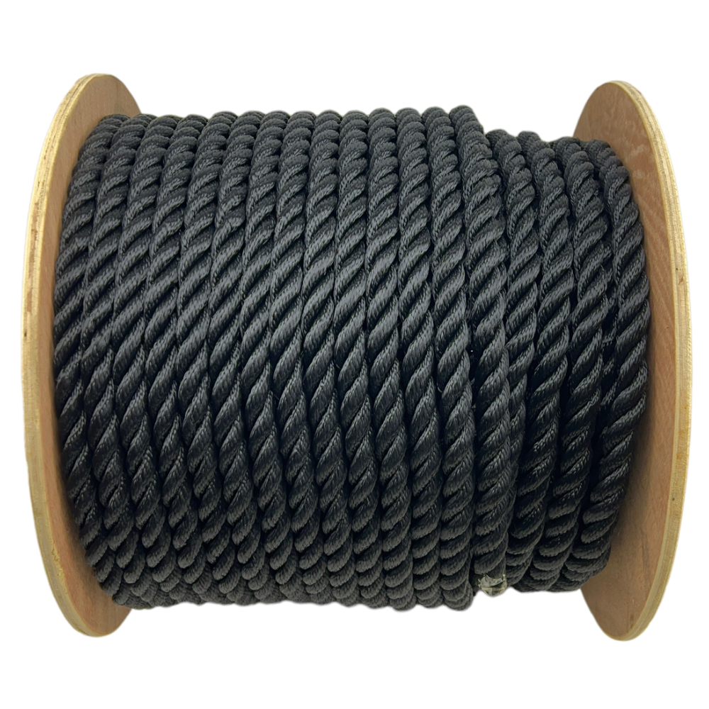 12mm Black 3 Strand Nylon Rope x 100 Metre Reel - RopeServices UK
