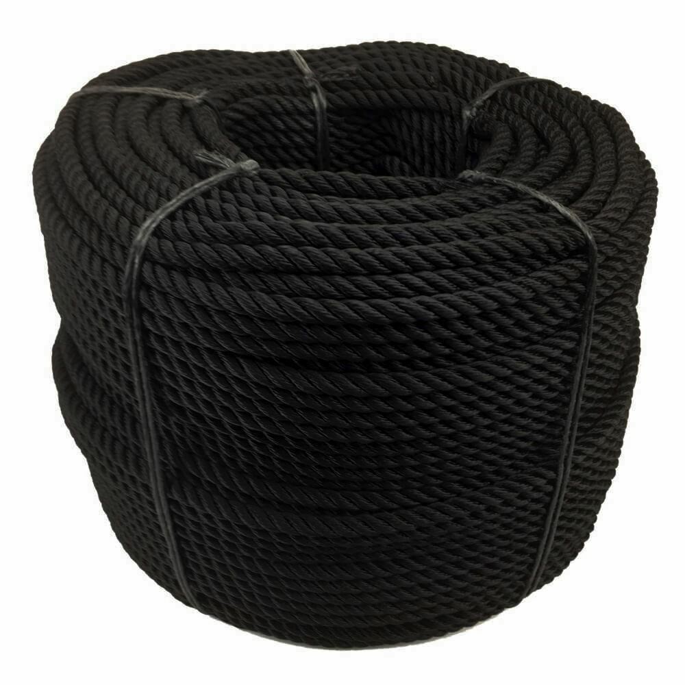 24mm Black Nylon 3 Strand Rope x 50 Metres Firm Laid