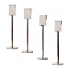 4 x polihsed chrome standchions posts with portrait sign holders