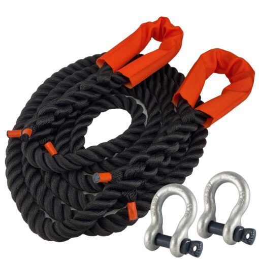 32mm black nylon 3 strand tow rope x 4 metres with shackles 1